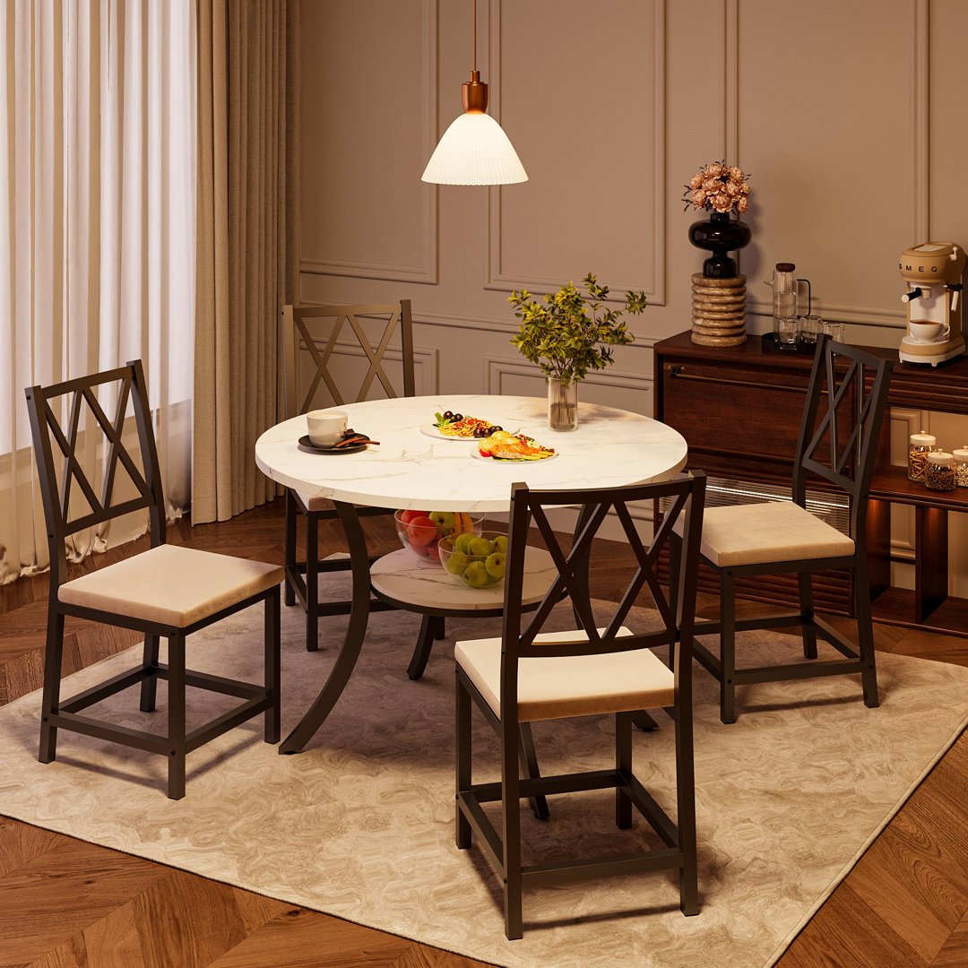 5-Piece 35.4" Round Extendable Dining Table Set